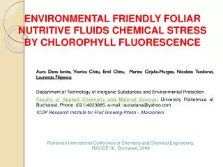 environmental friendLy foliar nutritive fluids chemical stress by chlorophyll fluorescence