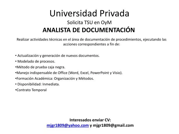 universidad privada solicita tsu en oym