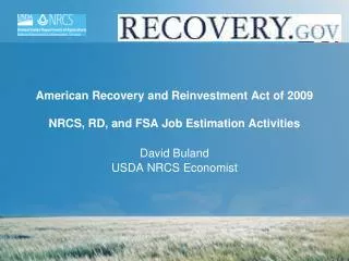 American Recovery and Reinvestment Act of 2009 NRCS, RD, and FSA Job Estimation Activities