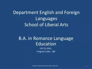 Department English and Foreign Languages School of Liberal Arts