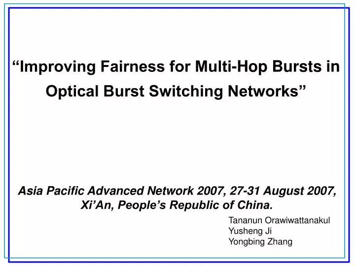 improving fairness for multi hop bursts in optical burst switching networks