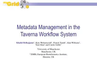 Metadata Management in the Taverna Workflow System