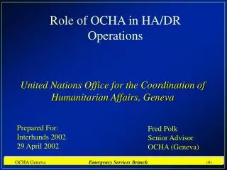 Role of OCHA in HA/DR Operations