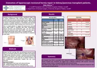 Outcomes of laparoscopic incisional hernia repair in kidney/pancreas transplant patients.