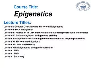 Course Title: Epigenetics