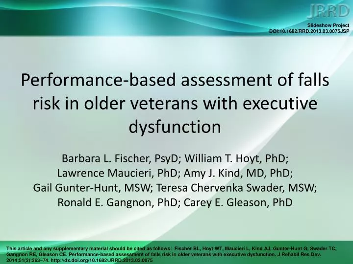 performance based assessment of falls risk in older veterans with executive dysfunction