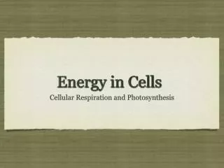 Energy in Cells