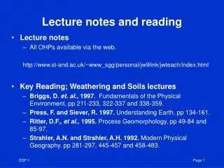 Lecture notes and reading
