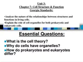 Essential Questions: What is the cell theory? Why do cells have organelles?
