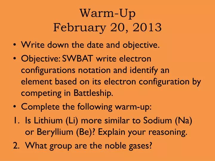 warm up february 20 2013