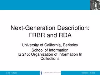Next-Generation Description: FRBR and RDA