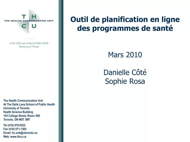 outil de planification en ligne des programmes de sant mars 2010 danielle c t sophie rosa