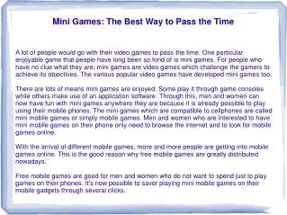 Mini Games: The Best Way to Pass the Time