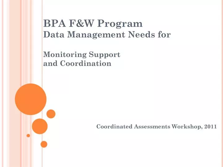 bpa f w program data management needs for monitoring support and coordination