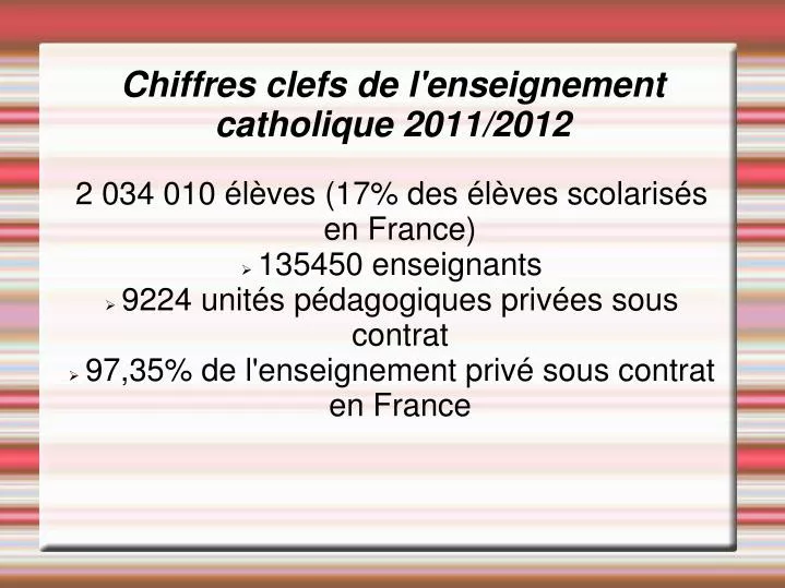 chiffres clefs de l enseignement catholique 2011 2012