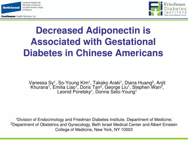 decreased adiponectin is associated with gestational diabetes in chinese americans