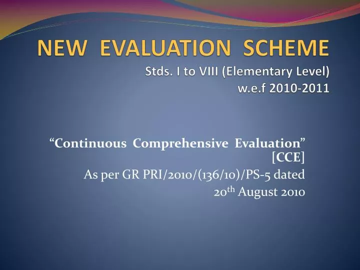 new evaluation scheme stds i to viii elementary level w e f 2010 2011