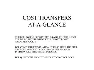 COST TRANSFERS AT-A-GLANCE