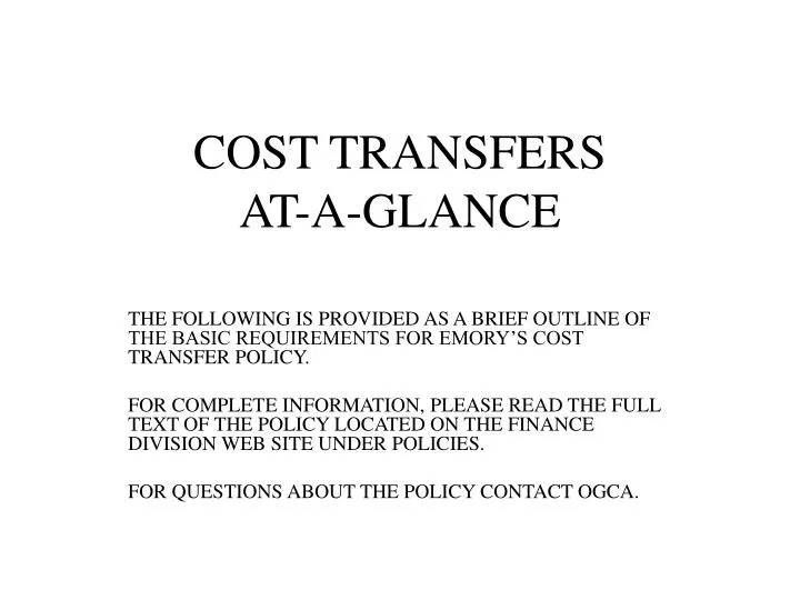 cost transfers at a glance