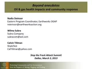Beyond anecdotes Oil &amp; gas health impacts and community response