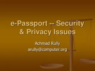 e-Passport -- Security &amp; Privacy Issues