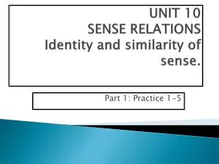 UNIT 10 SENSE RELATIONS Identity and similarity of sense.