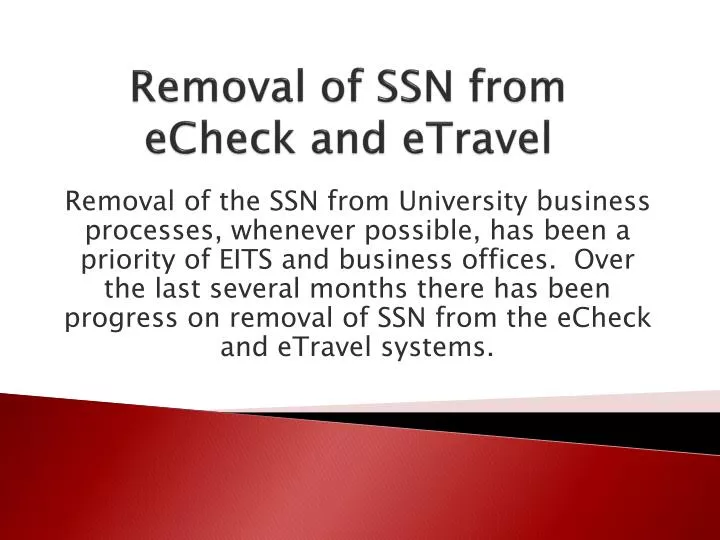 removal of ssn from echeck and etravel