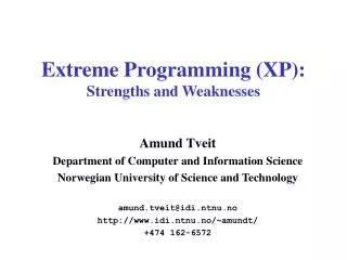 Extreme Programming (XP): Strengths and Weaknesses