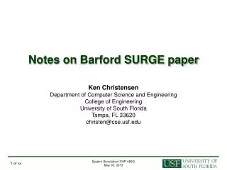 Notes on Barford SURGE paper