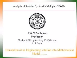 Analysis of Rankine Cycle with Multiple OFWHs