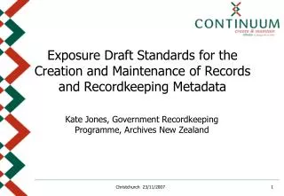 Kate Jones, Government Recordkeeping Programme, Archives New Zealand