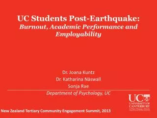 UC Students Post-Earthquake : Burnout, Academic Performance and Employability