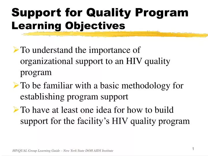 support for quality program learning objectives