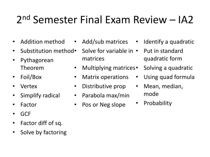 2 nd semester final exam review ia2