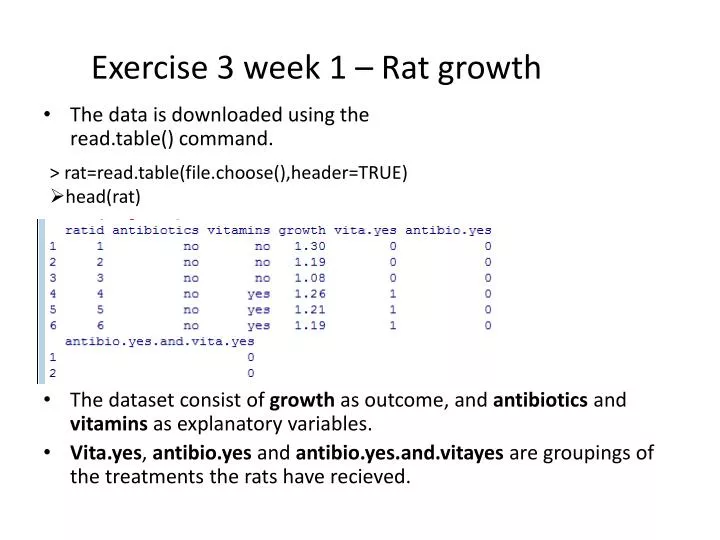 exercise 3 week 1 rat growth