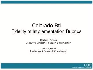 Colorado RtI Fidelity of Implementation Rubrics