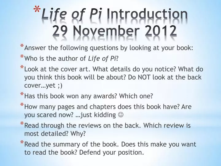 life of pi introduction 29 november 2012