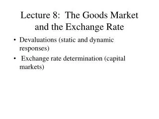 Lecture 8: The Goods Market and the Exchange Rate