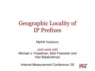 Geographic Locality of IP Prefixes