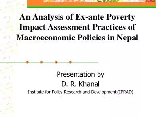 An Analysis of Ex-ante Poverty Impact Assessment Practices of Macroeconomic Policies in Nepal
