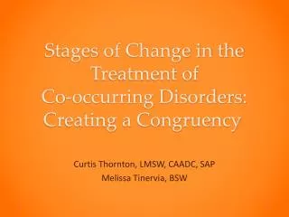Stages of Change in the Treatment of Co-occurring Disorders: Creating a Congruency