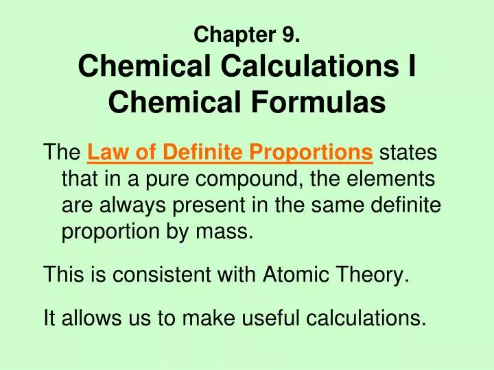 chapter 9 chemical calculations i chemical formulas