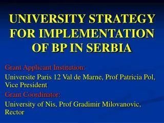 UNIVERSITY STRATEGY FOR IMPLEMENTATION OF BP IN SERBIA