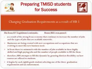 Preparing TMISD students for Success