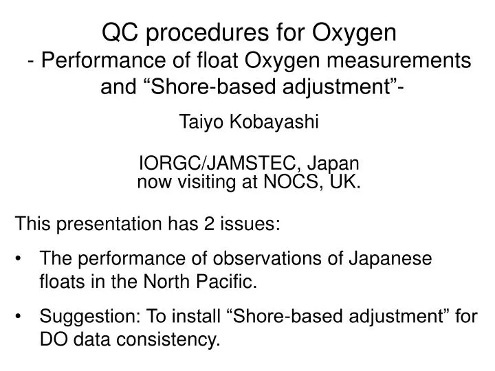 qc procedures for oxygen performance of float oxygen measurements and shore based adjustment