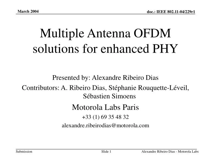 multiple antenna ofdm solutions for enhanced phy