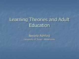 Learning Theories and Adult Education