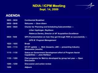 NDIA / ICPM Meeting Sept. 14, 2009