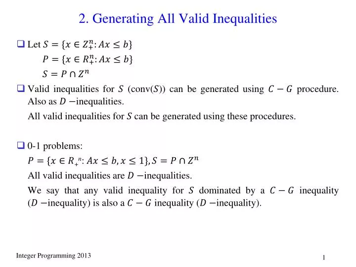 2 generating all valid inequalities