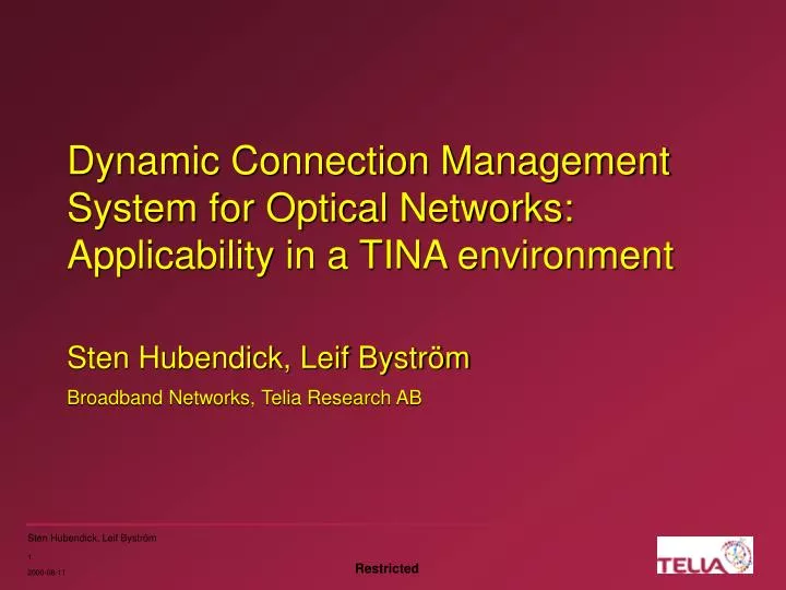 dynamic connection management system for optical networks applicability in a tina environment